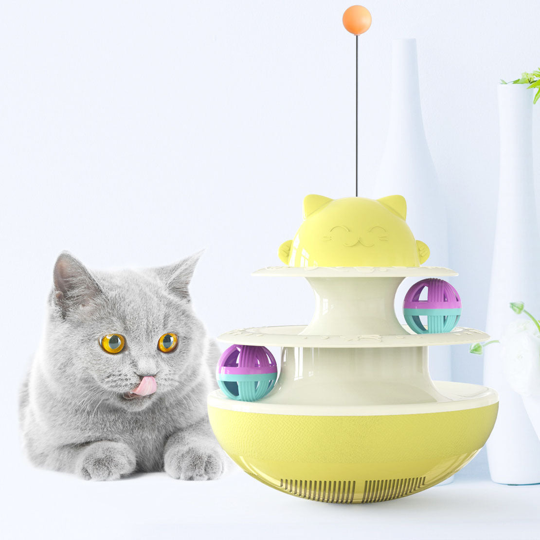 Interactive Cat Toy – Multi-Level Track with Rolling Balls