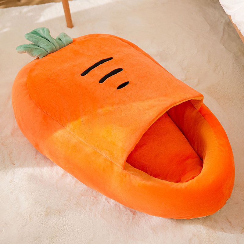 Semi-Enclosed Cat Bed with Carrot Design – Cozy and Stylish Sleeping Space